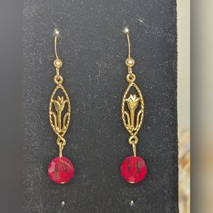 Park Lane Gold Tone,Red Crystal Drop Earrings